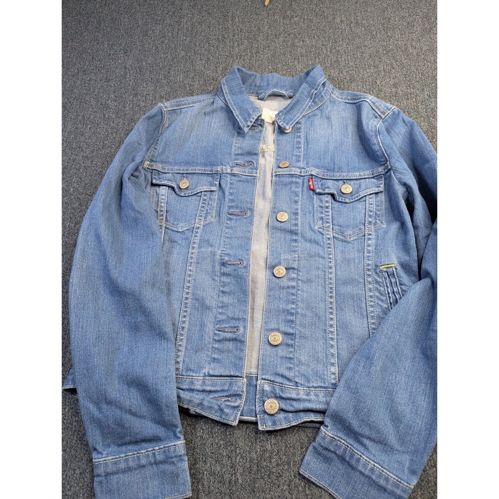 Levis Denim Trucker Jacket Womens Small Blue Medium Wash Cotton‎ Blend Stretch